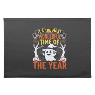 Halloween Wonderful Time Ghost and Pumpkin Vintage Cloth Placemat