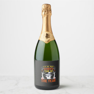 Halloween Wonderful Time Ghost and Pumpkin Vintage Sparkling Wine Label