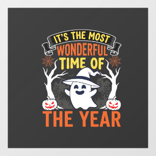 Halloween Wonderful Time Ghost and Pumpkin Vintage Window Cling