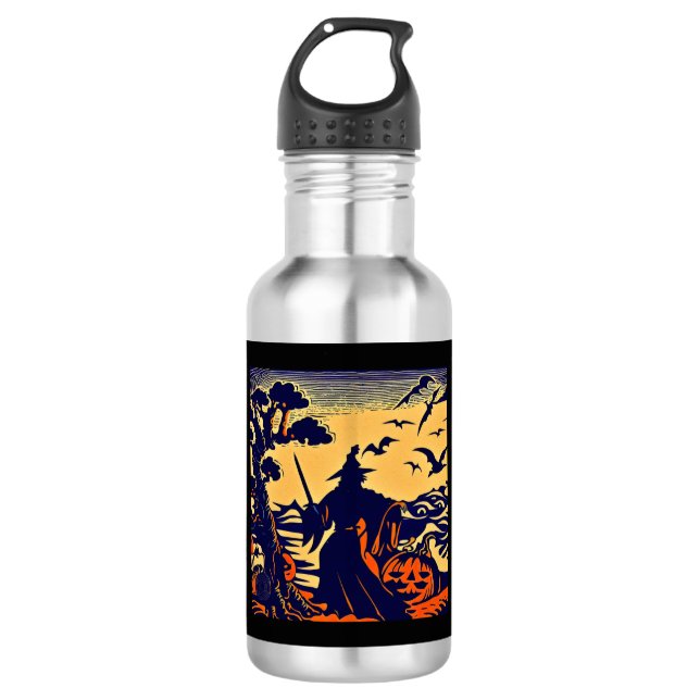 Halloween - Woodcut Style 5 Stainless Steel Water Bottle (Front)