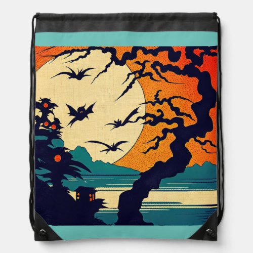 Halloween _ Woodcut Style 7 Drawstring Bag