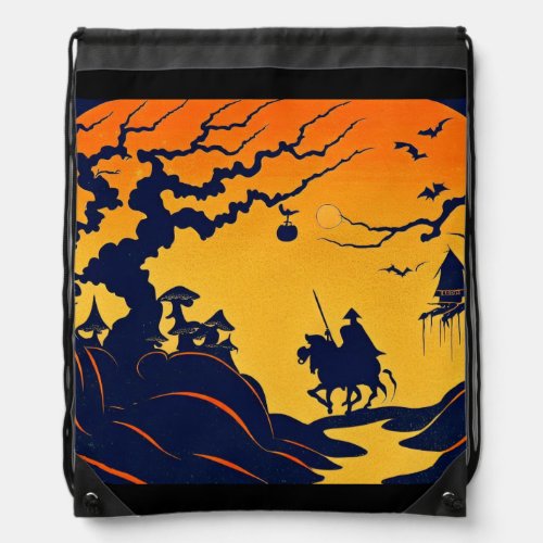 Halloween _ Woodcut Style 8 Drawstring Bag