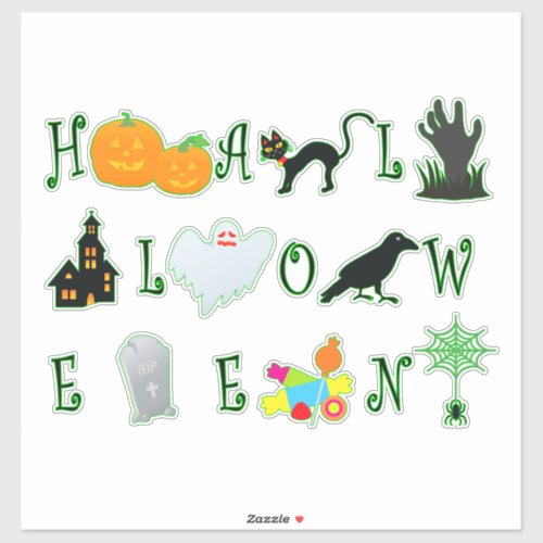 Halloween word and funny scary illustrations sticker