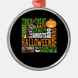 Halloween Word Jumble Colorful Cute Spider Pumpkin Metal Ornament