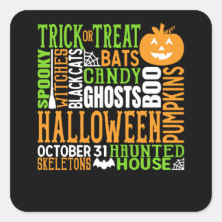 Halloween Word Jumble Colorful Cute Spider Pumpkin Square Sticker