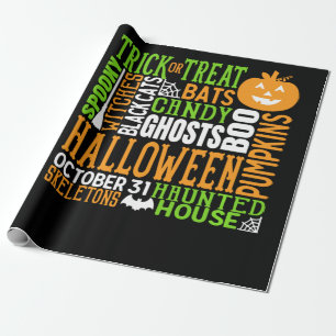 Halloween Word Jumble Colorful Cute Spider Pumpkin Wrapping Paper