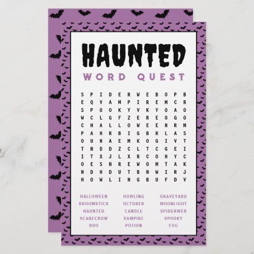 Halloween Word Search Game  Haunted Word Games Stationery