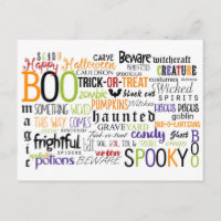 Halloween Words Fun Typography Postcard Card