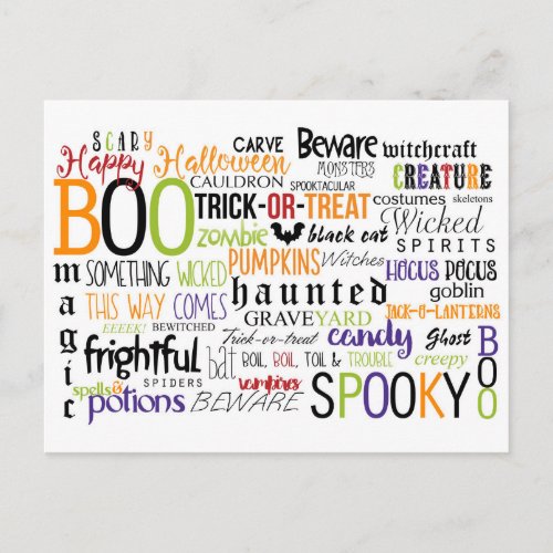 Halloween Words Fun Typography Postcard Card