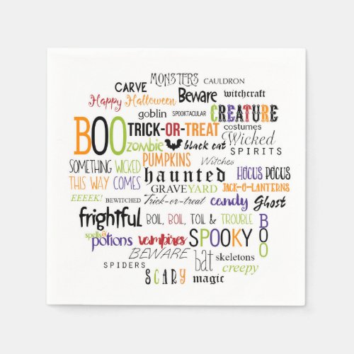 Halloween Words Typography Fun Party Napkins