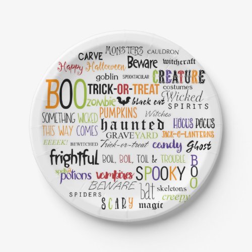 Halloween Words Typography Fun Party Plates