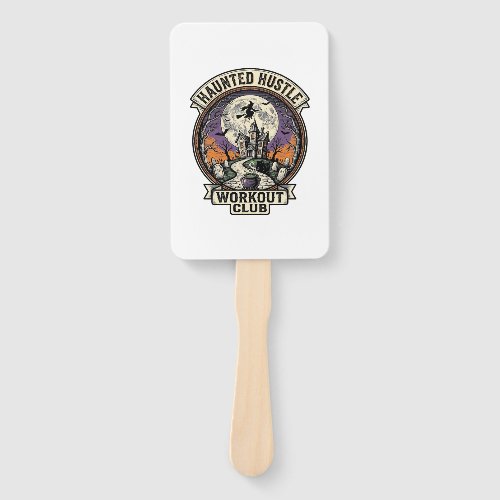 Halloween Workout Shirt Haunted Hustle Engraving A Hand Fan
