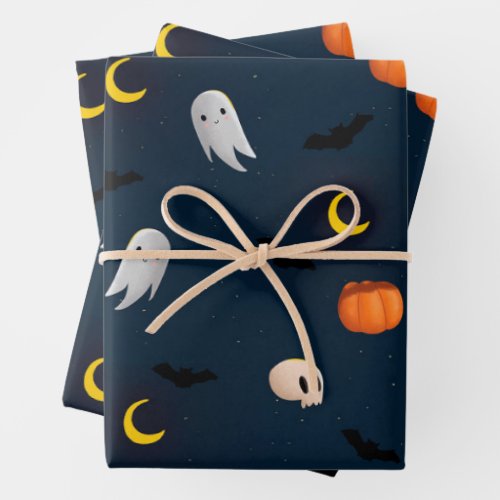 Halloween Wrapping Paper Flat Sheet Pumpkins Ghost