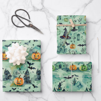 Halloween Wrapping Paper Flat Sheet Set of 3