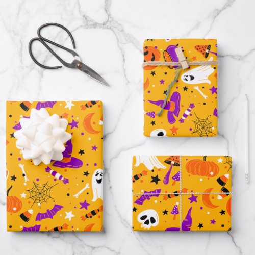 Halloween Wrapping Paper Flat Sheet Set of 3