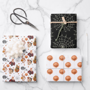 Halloween Wrapping Paper Flat Sheet Set of 3