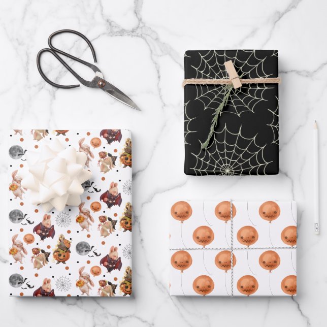 Halloween Wrapping Paper Flat Sheet Set of 3 (Front)