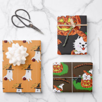 Halloween Wrapping Paper Flat Sheet Set of 3