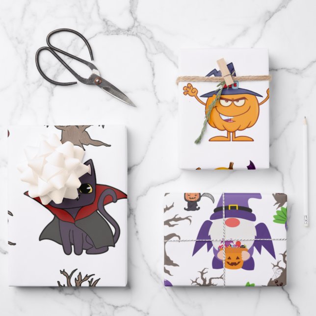 Halloween Wrapping Paper Flat Sheet Set of 3 (Front)