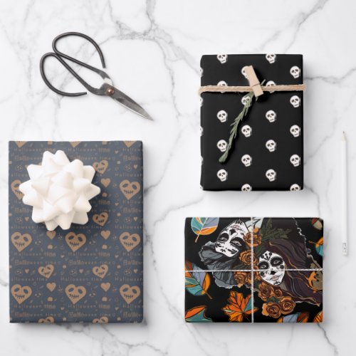 Halloween Wrapping Paper Flat Sheet Set of 3