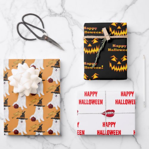 Halloween Wrapping Paper Flat Sheet Set of 3