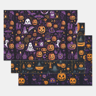 Halloween Wrapping Paper Sheets Set of 3
