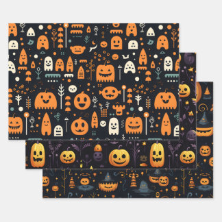 Halloween Wrapping Paper Sheets Set of 3