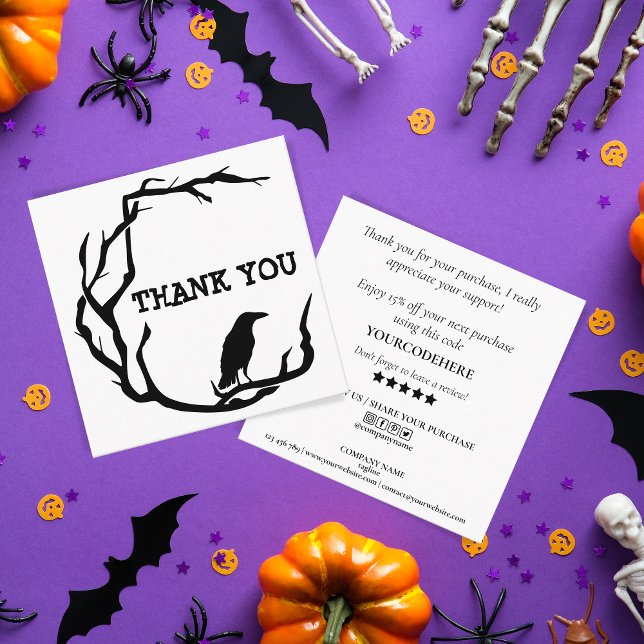 Halloween Wreath Crow thank you for your order  Square Business Card (Creator Uploaded)