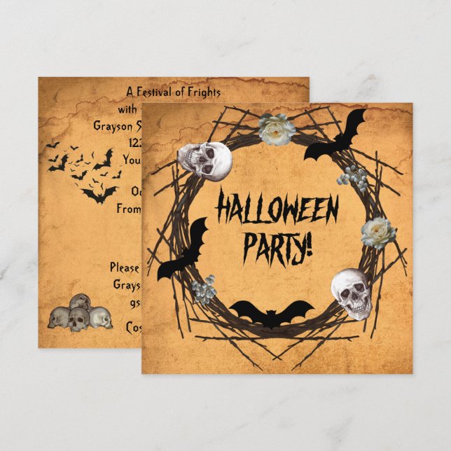 Halloween Wreath on Grunge Background Invitation (Front/Back)
