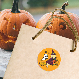 Halloween Yellow Labrador and Broom Classic Round Sticker
