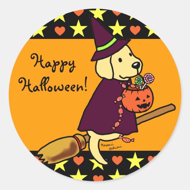 Halloween Yellow Labrador Cartoon 1 Classic Round Sticker (Front)