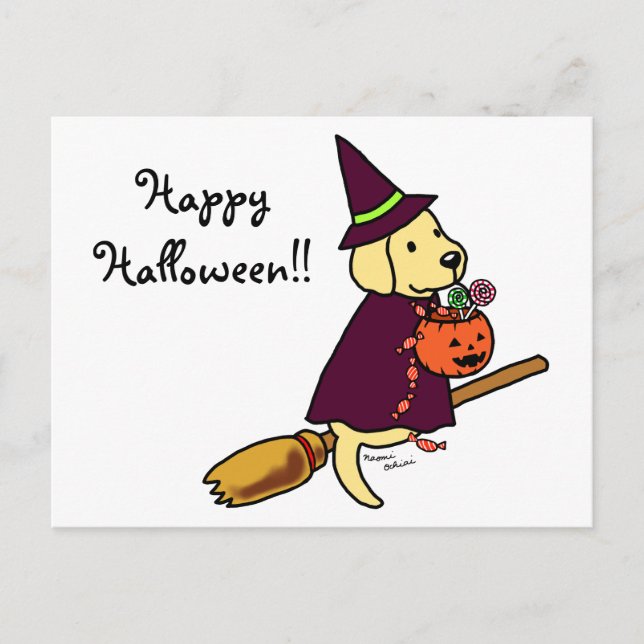 Halloween Yellow Labrador Cartoon 1 Postcard (Front)