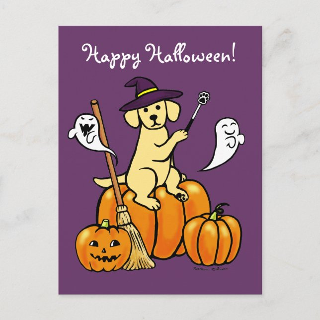 Halloween Yellow Labrador Cartoon 2 Postcard (Front)