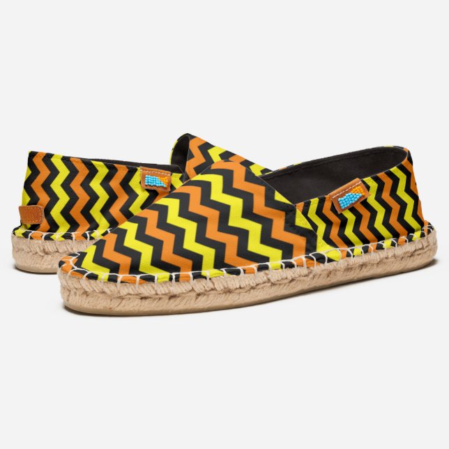Halloween Yellow Orange Black Chevron Pattern Espadrilles (Angled)
