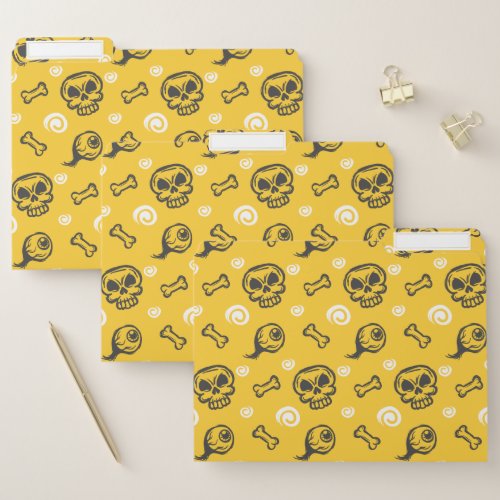 Halloween Yellow Skull and Bones Pattern File Folder