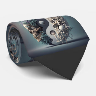 Halloween Yin-Yang Skeleton Fusion Neck Tie