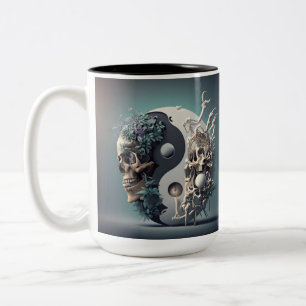 Halloween Yin-Yang Skeleton Fusion Two-Tone Coffee Mug