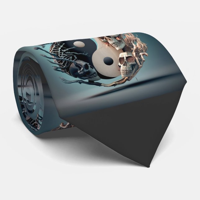 Halloween YinYang Skeleton Art Neck Tie (Rolled)