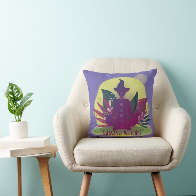 Halloween Yoga Namaste Witches Throw Pillow (Chair)