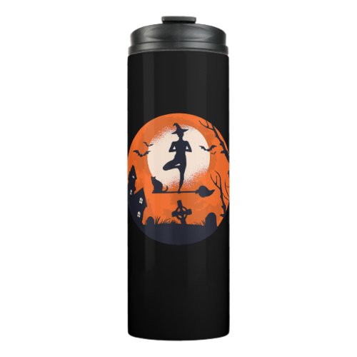 Halloween Yoga Witch Cat Boy Girl Men Women  Thermal Tumbler