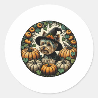 Halloween Yorkie Classic Round Sticker