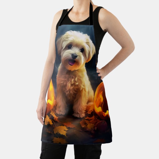 Halloween Yorkipoo With Pumpkins Scary Apron (Insitu)