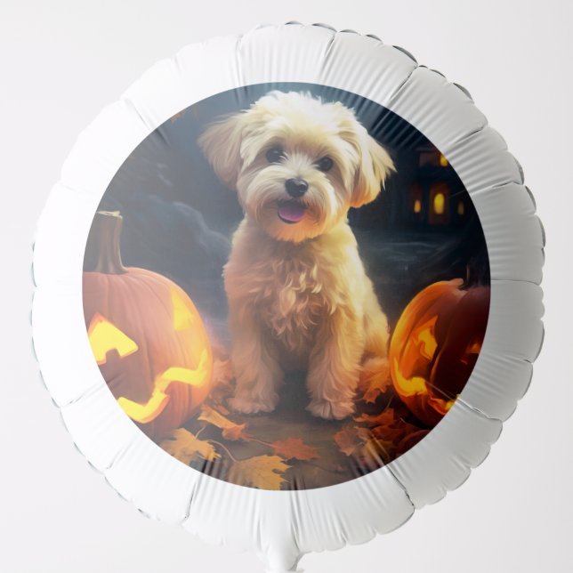 Halloween Yorkipoo With Pumpkins Scary Balloon (Front)