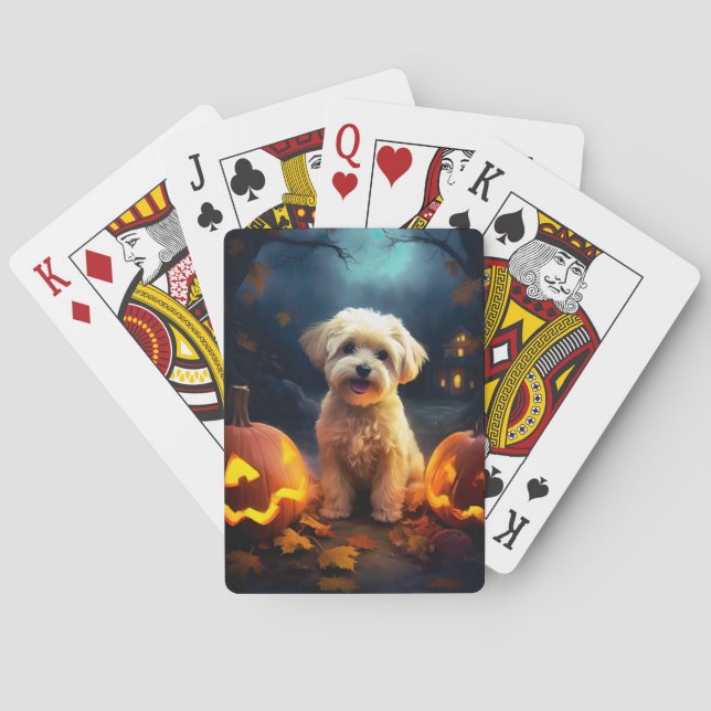 Halloween Yorkipoo With Pumpkins Scary Poker Cards (Back)
