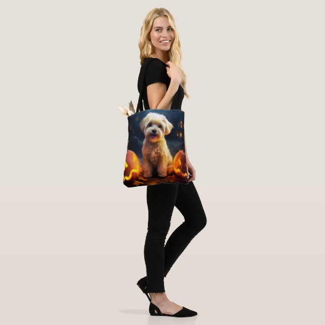 Halloween Yorkipoo With Pumpkins Scary Tote Bag (On Model)