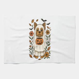 Halloween Yorkshire Terrier Flowers Halloween Kitchen Towel