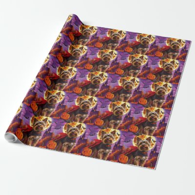 Halloween Yorkshire Terrier Vampire Pumpkins Scary Wrapping Paper