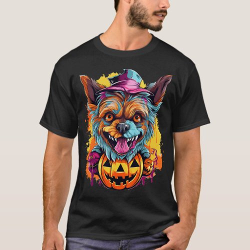 Halloween Yorkshire Terrier With Pumpkin Dog Costu T_Shirt