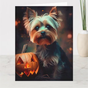 Halloween Yorkshire Terrier With Pumpkins Scary Card