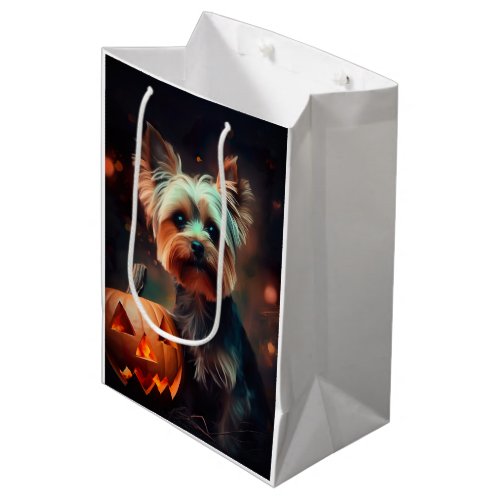 Halloween Yorkshire Terrier With Pumpkins Scary Medium Gift Bag